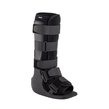 Black orthopedic boot with straps on a transparent background