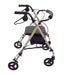 Champagne-colored Hero Medical ultra-light seat walker with a black padded seat, backrest, and under-seat storage bag