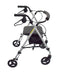 Hero Medical Ultra Light Seat Walker in silver with a black padded seat, ergonomic handles, and under-seat storage bag