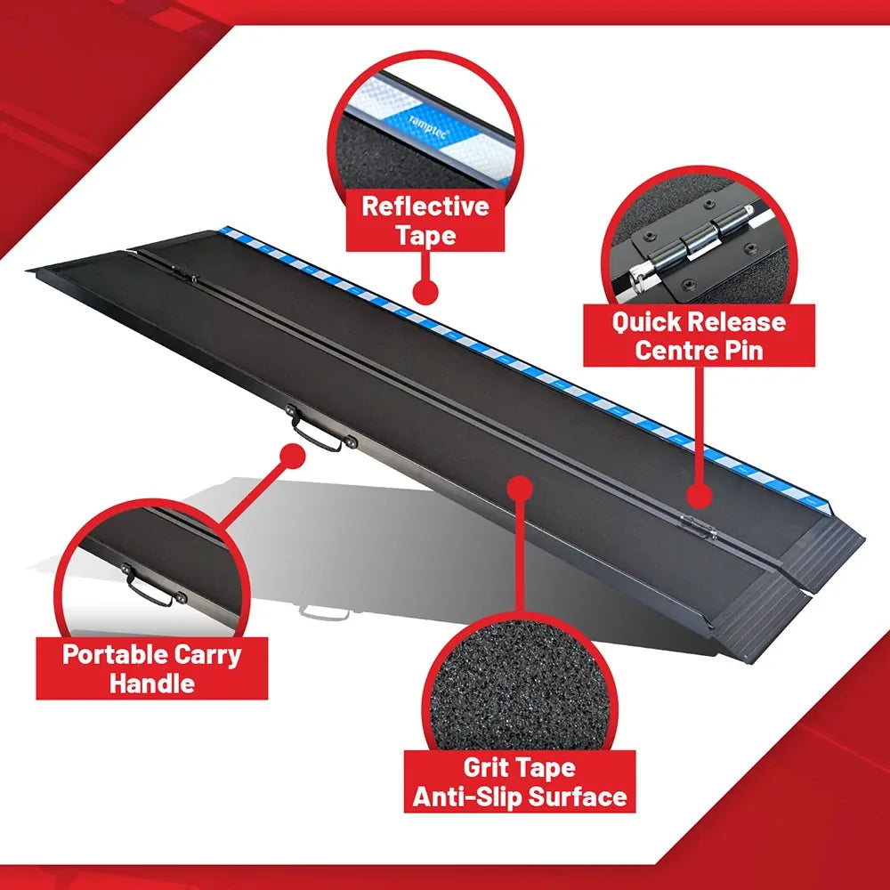 Ramptec 8 Foot Heavy Duty Aluminium Wheelchair / Scooter Ramp Portable with Grit Tape