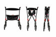 Three-stage folding sequence of a Hero Medical Outdoor Lite Walker showing it fully open, partially folded, and collapsed