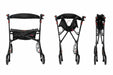Three views of a Hero Medical Outdoor Lite Walker showing it fully open, partially folded, and completely collapsed for storage