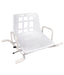HERO brand swivel bathtub seat with a grid backrest, side handles, and base locking lever.