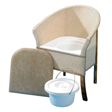Woven wicker bedroom commode chair with removable seat and bucket