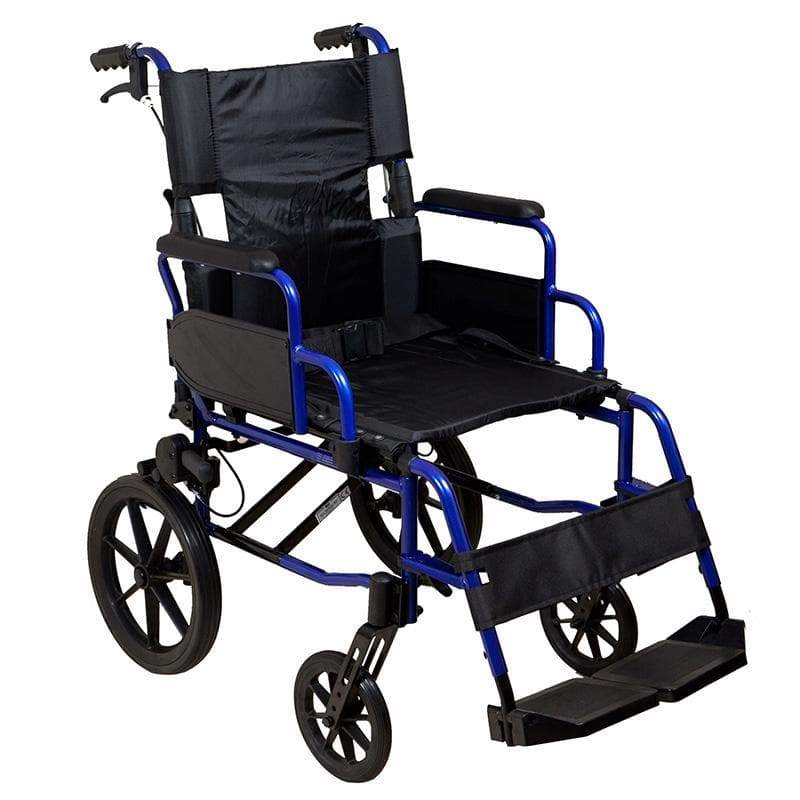 Lightweight Transit Wheelchair Blue Frame SMW130 by SAFETY & MOB